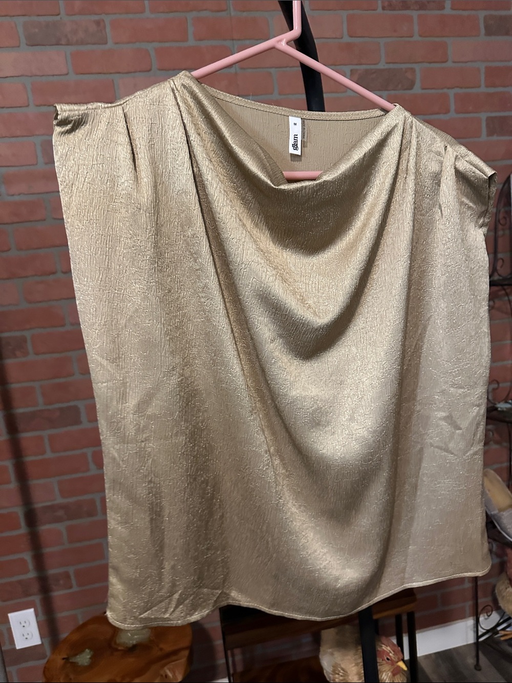 glam Metallic Gold Cowl Neck Blouse